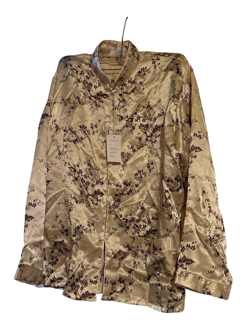 Gold Floral Satin Women's Pajama Top  and bottom - Elegant Sleepwear